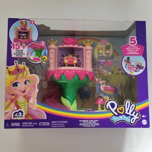Polly Pocket Rainbow Funland Fairy Flight Ride playset with 2 Dolls & 15 Access